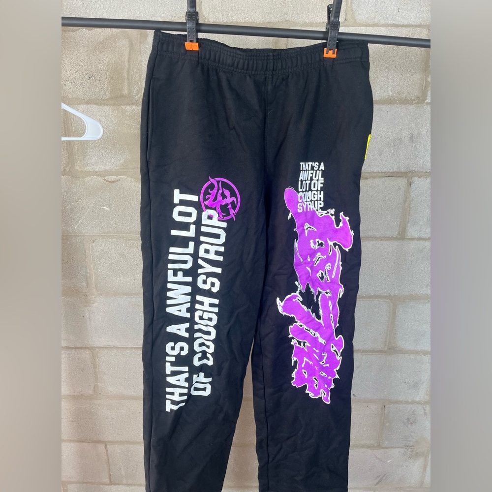 Men's Black and Purple Graphic Joggers